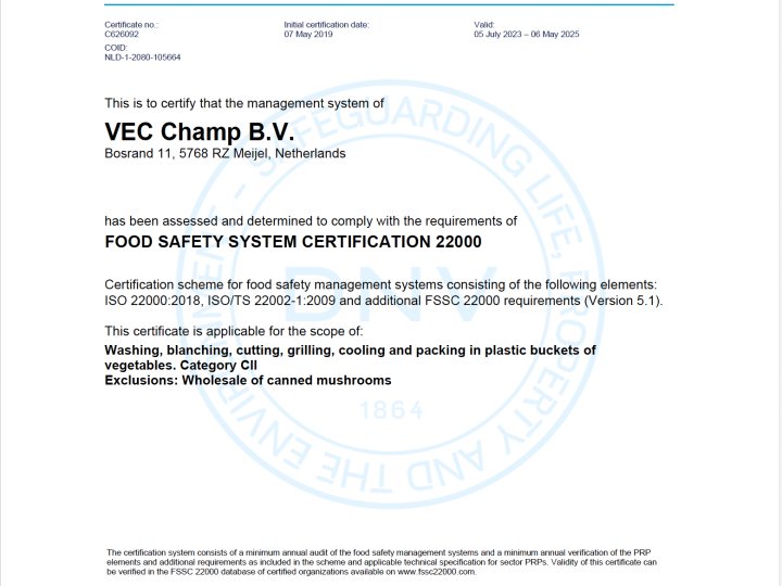 VEC Champ FSSC 22000 zertifiziert